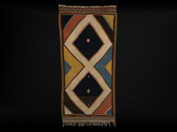 a multi color rug with diamond patterns